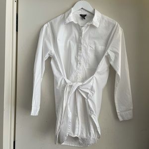 White Poplin Tie Waist Button Down Top